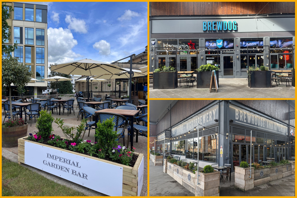 A collage of images of The Garden Bar, Brewdog and Brewhouse & Kitchen.